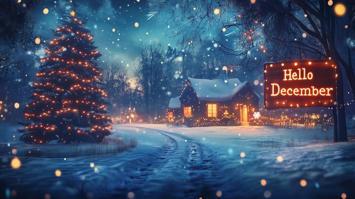 Christmas Tree and House in Snowy December 4K
