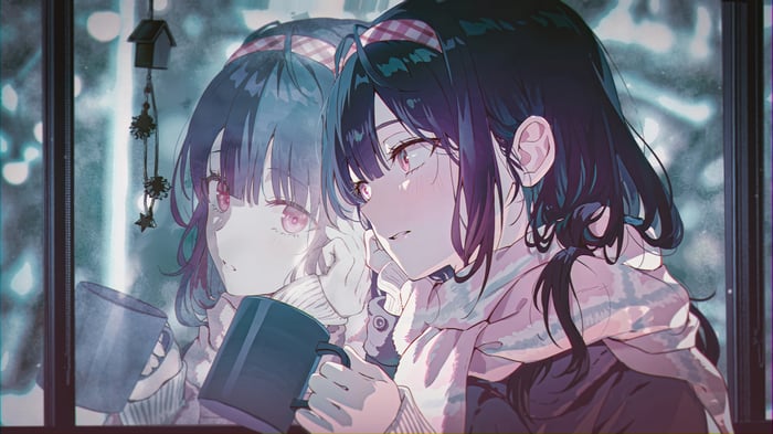 Anime Girls in Winter Holding Mugs 4K