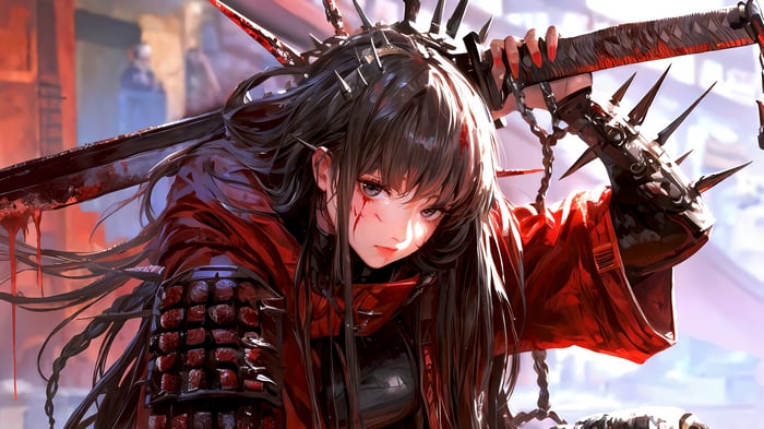 Anime Girl Samurai with Katana 4K