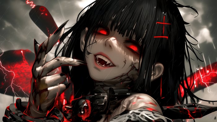 Anime Vampire Girl with Red Eyes 4K