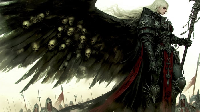 Dark Warrior with Skull Wings and Army