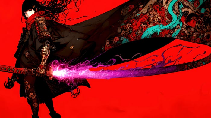 Anime Girl with Flaming Katana 4K