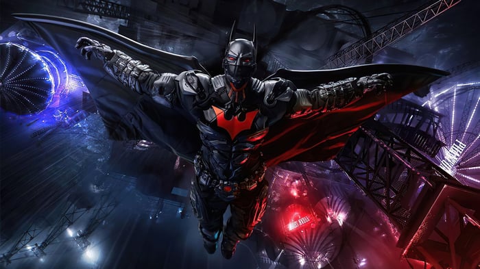 Batman Beyond Flying Over Gotham City 4K