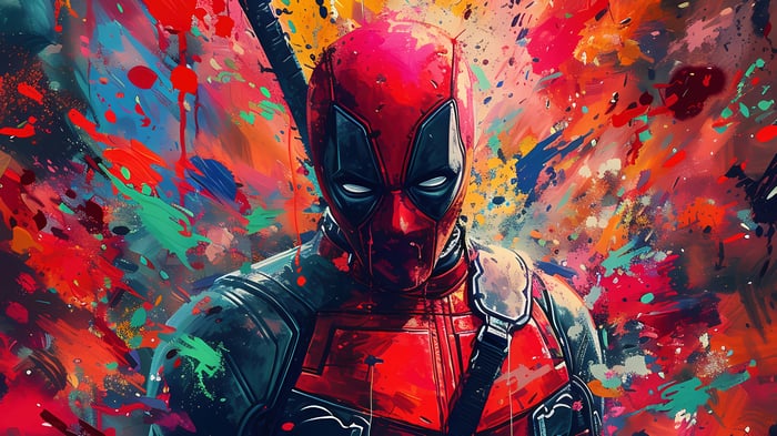 Deadpool in a colorful abstract painting