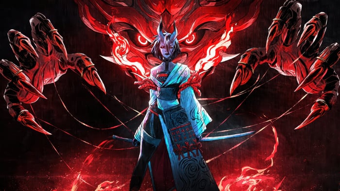Fortnite Oni with Red Demon Background 4K