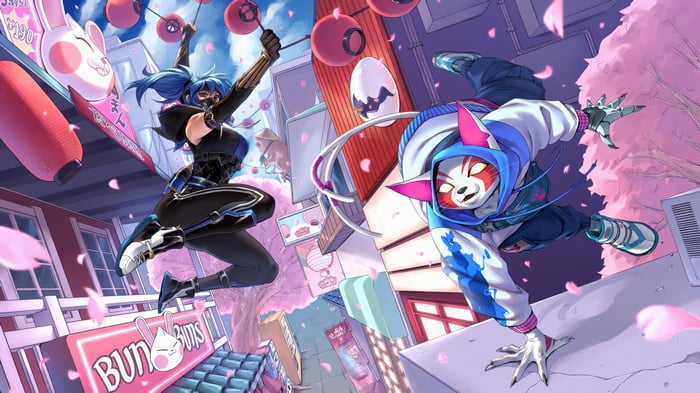 Fortnite characters in a Japanese-inspired city