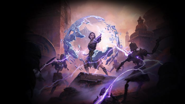 Path of Exile 2 Sorceress casting a spell
