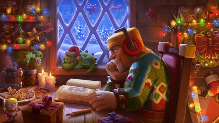 Clash of Clans Christmas Scene with Barbarian and Dragon