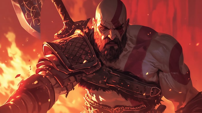 Kratos with Leviathan Axe in God of War 4K