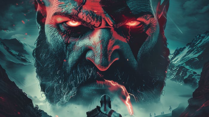 Kratos and Giant Face in God of War 4K