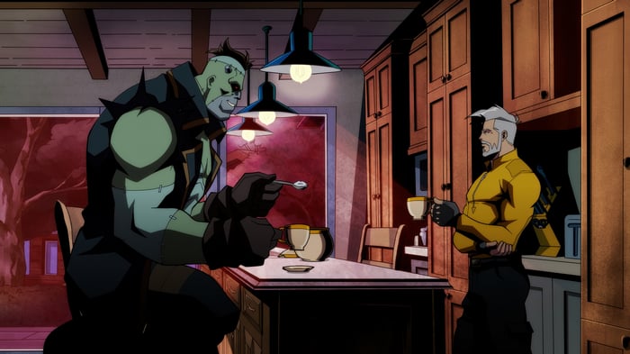 Creature Commandos: Eric Frankenstein and Rick Flag Sr. in kitchen
