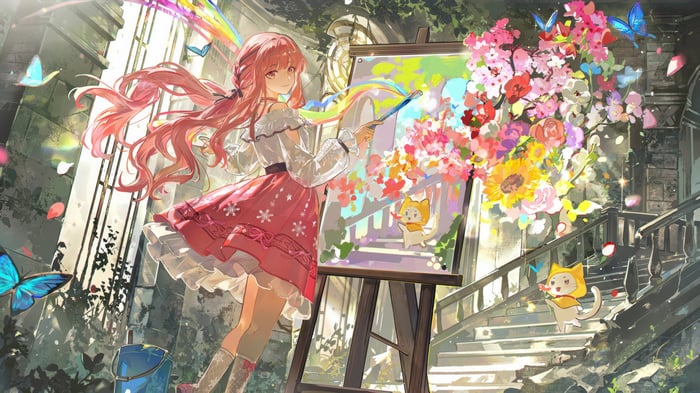 Infinity Nikki: Girl Painting Flowers with Butterflies