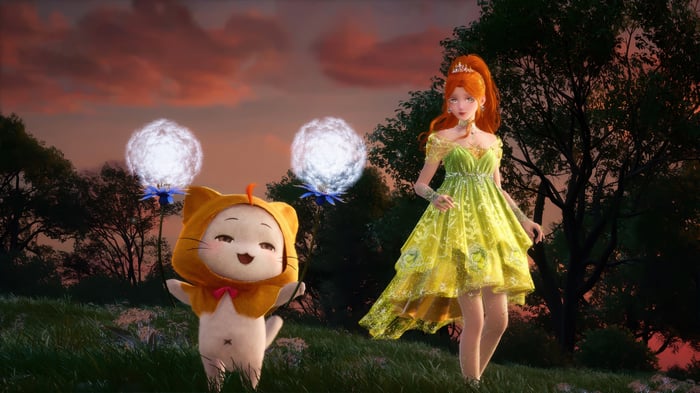 Infinity Nikki: Girl and Cat Pet with Orbs