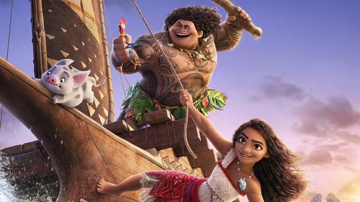 Moana, Maui, and Pua on a Boat