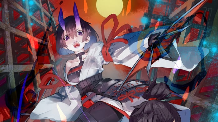 Anime girl with horns and samurai armor