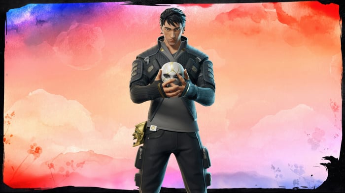 Fortnite character holding a mask