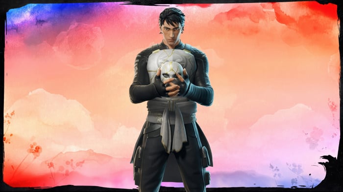 Fortnite Character Holding a White Mask