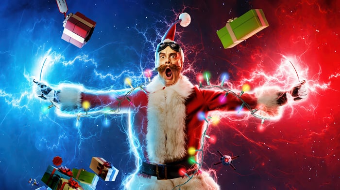 Santa Claus with Gifts and Lightning 4K