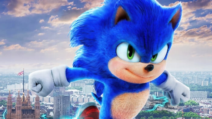 Sonic the Hedgehog flying over London 4K
