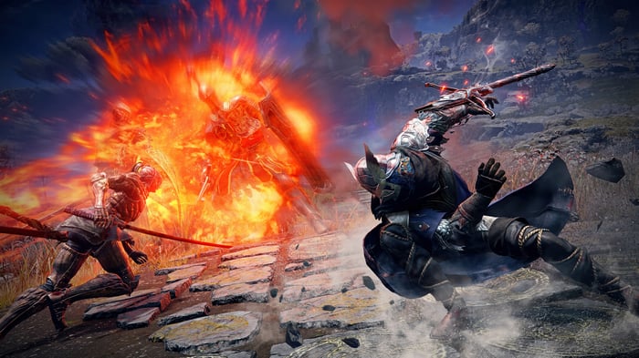 Elden Ring 4K: Knight battles fiery creature