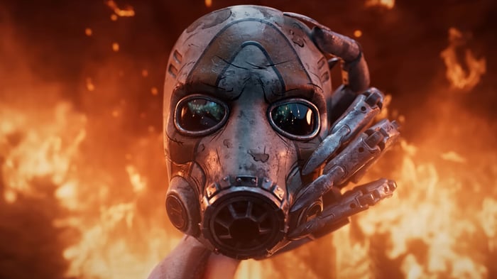 Borderlands 4 Psycho Mask in Flames 4K