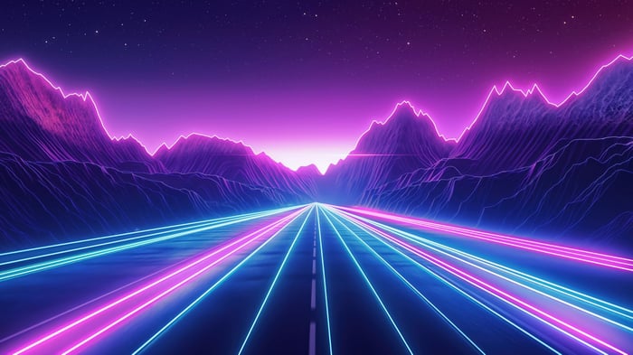 Neon Road Through Mountains in Synthwave Style 4K