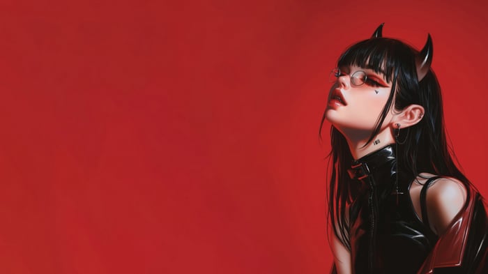 Anime Demon Girl with Horns and Glasses 4K