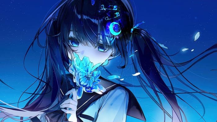 Anime Girl with Blue Flower 4K