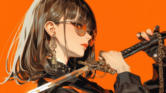 Anime girl with sword and glasses