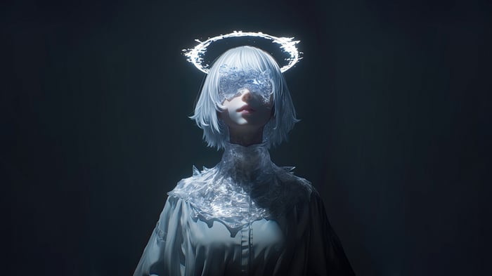 Anime Girl with White Hair and Halo 4K