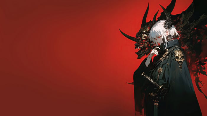 Anime Girl with Demon Horns and Katana 4K