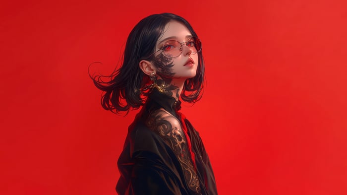 Anime girl with tattoos and glasses in 4K