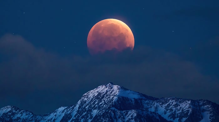 4K Blood Moon Over Snow-Capped Mountain
