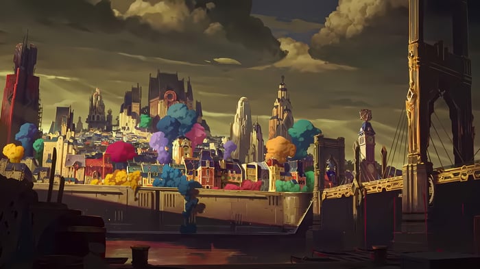 Arcane Series Cityscape with Colorful Trees