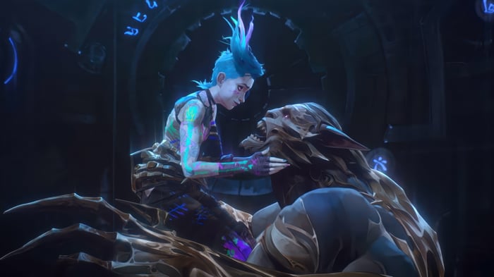 Jinx and a creature in Arcane 4K