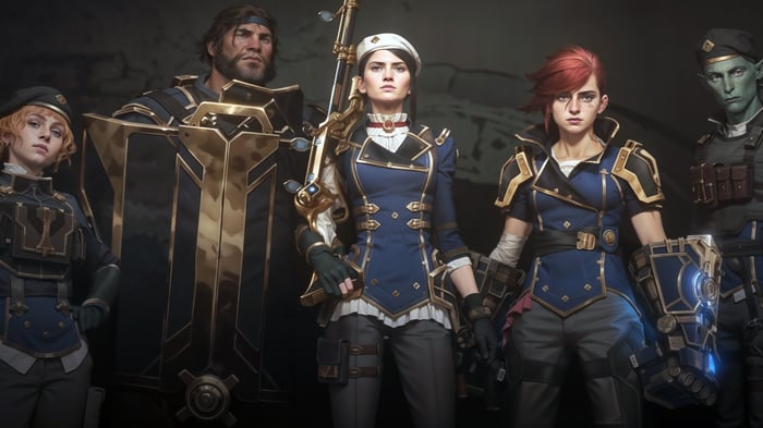 Arcane: Caitlyn, Vi, and allies in uniform