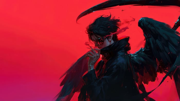Angel with Scythe and Wings Smoking