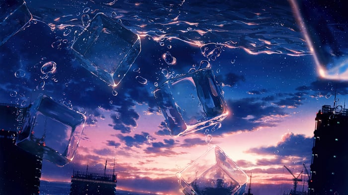 Ice Cubes Floating in the Sky at Sunset 4K