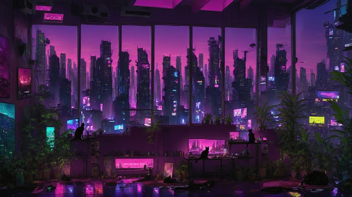 Cyberpunk Sci-Fi Cityscape at Night 4K