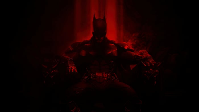 Batman sitting on a throne in red light 4K