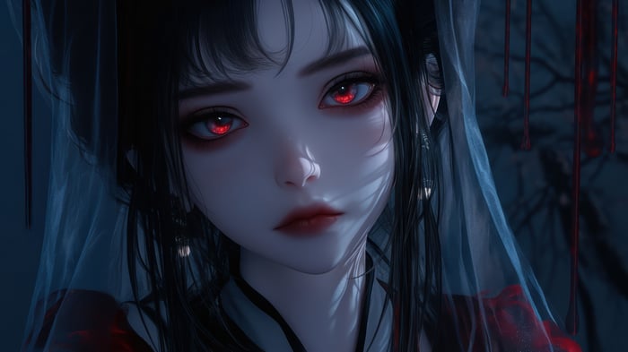 Anime Girl with Red Eyes in Fantasy Setting 4K