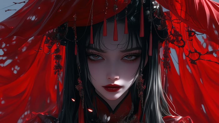 Anime Girl in Red Traditional Chinese Dress 4K