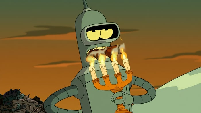 Bender from Futurama eating a candelabra