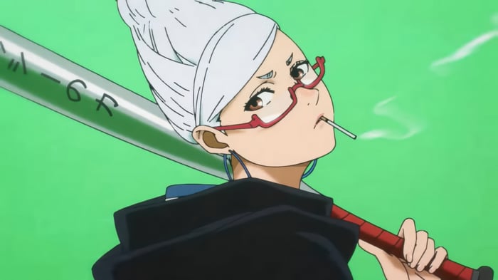 Seiko Ayase from Dandadan holding a baseball bat