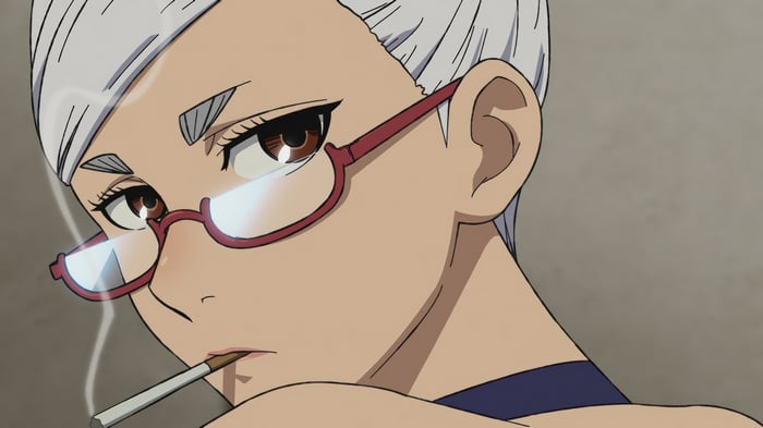 Seiko Ayase from Dandadan smoking a cigarette