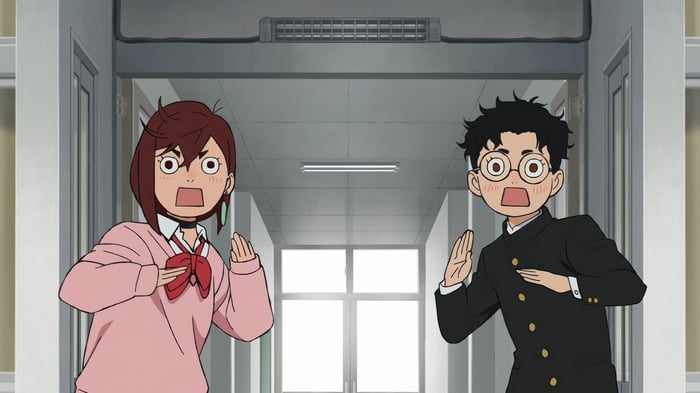Dandadan: Momo Ayase and Okarun in Hallway