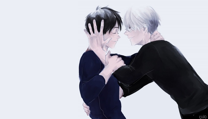 Victor Nikiforov and Yuuri Katsuki embrace
