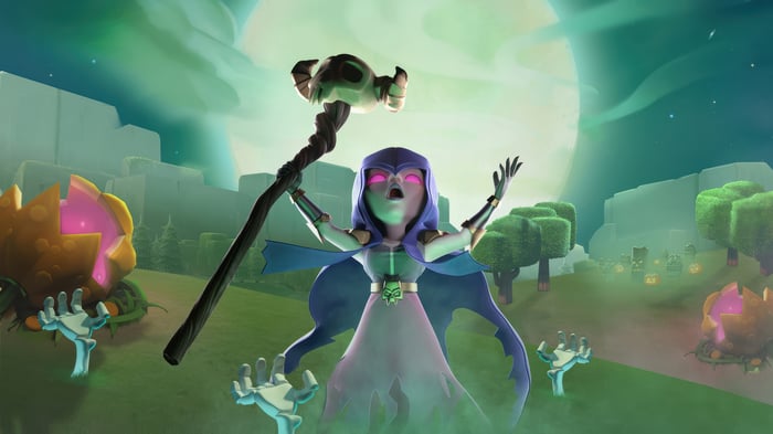 Witch from Clash of Clans casting a spell