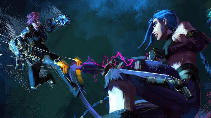 Jinx and Vi fighting in Arcane 4K