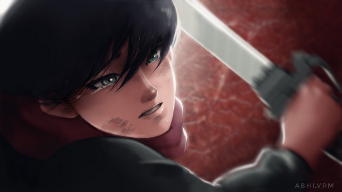 Mikasa Ackerman holding a sword